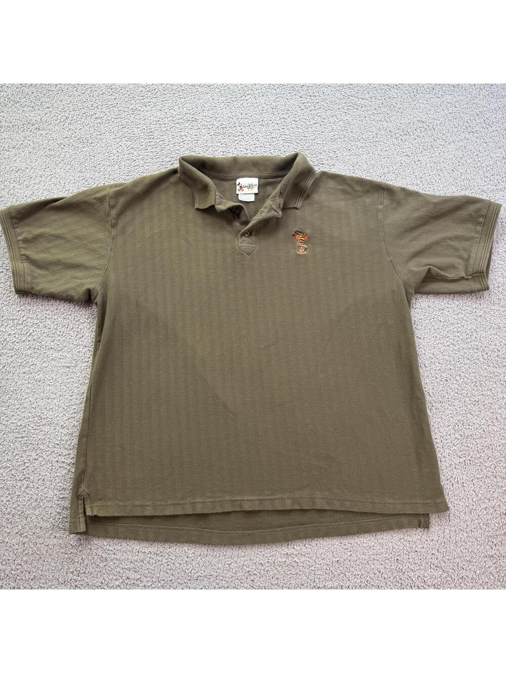 Vintage Disney World Tigger Embroidered Polo Shirt XXL Green Herringbone Y2K